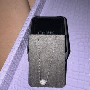 Chisel sterling silver Necklace with cubic Zirconia Pendant